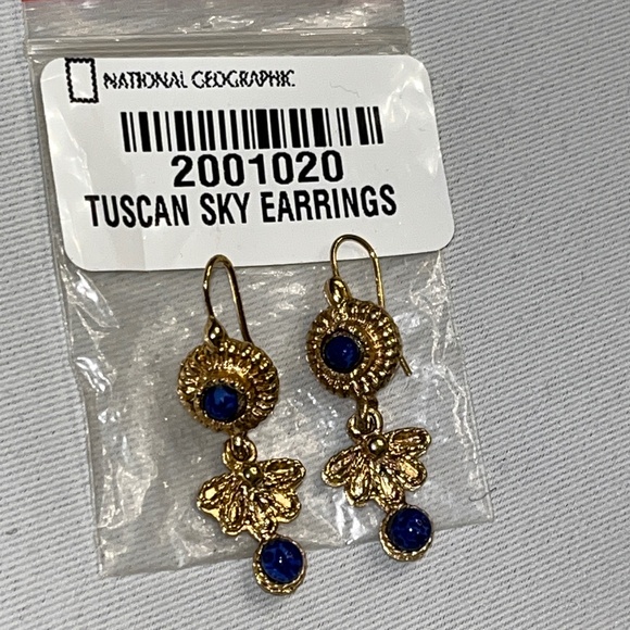 Gold-plated & blue stone dangle earrings, "Tuscan Sky" by National Geographic - Picture 5 of 12